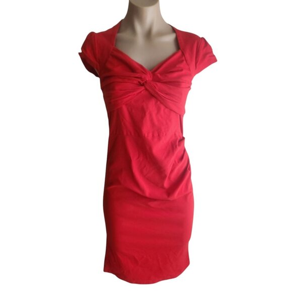 Womens Red Pin-Up Wiggle Stretch Dress Cap Sleeve Size M - Picture 1 of 11